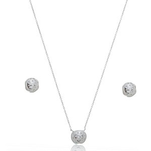 Conjunto de brinco e colar com zirconia cristal banho em rodio branco