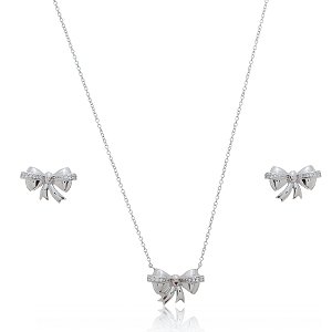 Conjunto de brinco e colar com zirconia cristal banho em rodio branco