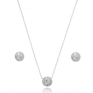 Conjunto de brinco e colar com zirconia cristal banho em rodio branco