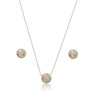 Conjunto de brinco e colar com zirconia cristal banho em ouro 18k