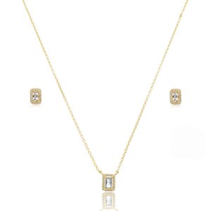 Conjunto de brinco e colar com zirconia topazio banho em ouro 18k