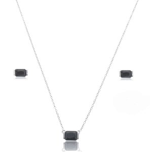 Conjunto de brinco e colar com zirconia onix banho em rodio branco