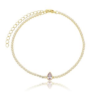 Pulseira de riviera dourada com zirconia ametista banho em ouro 18K