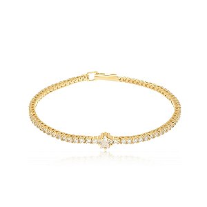 Pulseira de riviera dourada com zirconia cristal banho em ouro 18K