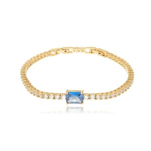 Pulseira de riviera dourada com zirconia topazio banho em ouro 18K