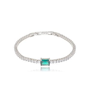 Pulseira de riviera com zirconia esmeralda banho em rodio branco