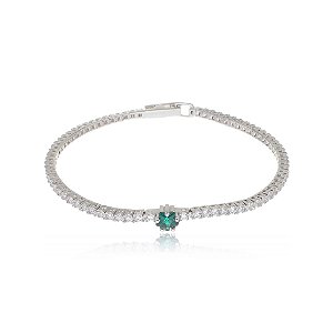 Pulseira de riviera com zirconia esmeralda banho em rodio branco