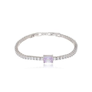 Pulseira de riviera com zirconia ametista banho em rodio branco