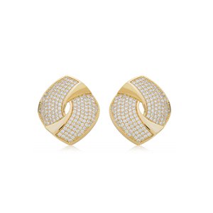 Brinco de base com zirconia cristal banho em ouro 18k