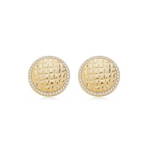 Brinco de base com zirconia cristal banho em ouro 18k
