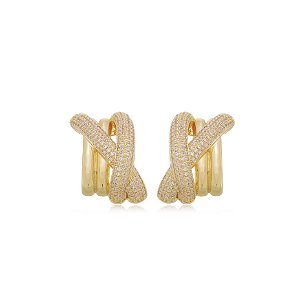 Brinco de argola com zirconia cristal banho em ouro 18k