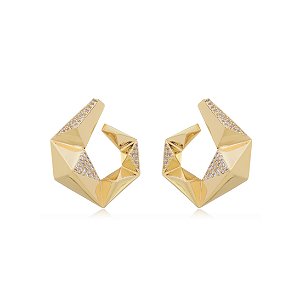 Brinco com zirconia cristal banho em ouro 18k