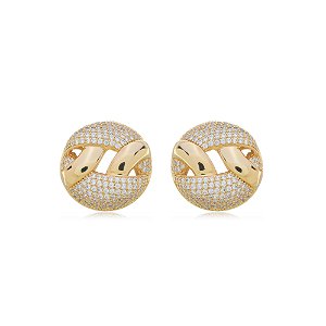 Brinco de base com zirconia cristal banho em ouro 18k