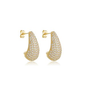 Brinco de argola gota com zirconia cristal banho em ouro 18k
