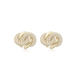 Brinco de base com zirconia cristal banho em ouro 18k