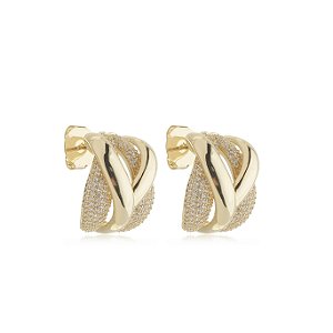 Brinco de argola com zirconia cristal banho em ouro 18k