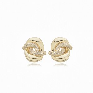 Brinco de base com zirconia cristal banho em ouro 18k