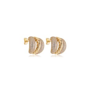 Brinco de argola com zirconia cristal banho em ouro 18k