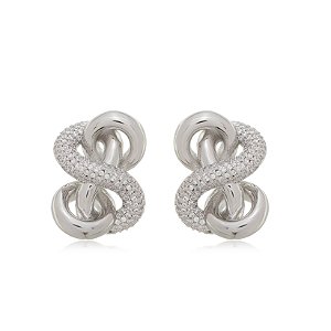 Brinco de base com zirconia cristal banho em rodio branco