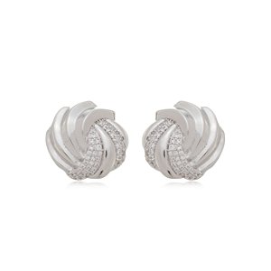 Brinco de base com zirconia cristal banho em rodio branco