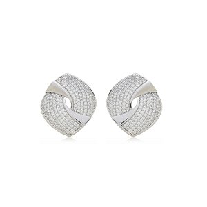 Brinco de base com zirconia cristal banho em rodio branco