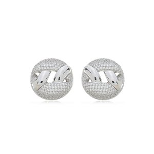Brinco de base com zirconia cristal banho em rodio branco