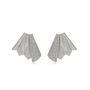 Brinco com zirconia cristal banho em rodio branco