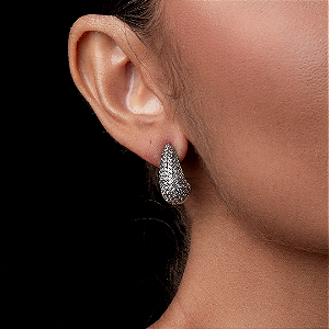 Brinco de argola com zirconia cristal banho em rodio branco