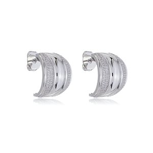 Brinco de argola com zirconia cristal banho em rodio branco