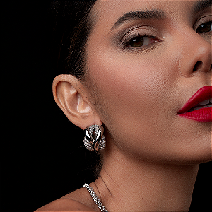 Brinco de argola com zirconia cristal banho em rodio branco