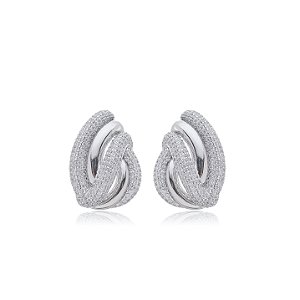 Brinco de base com zirconia cristal banho em rodio branco