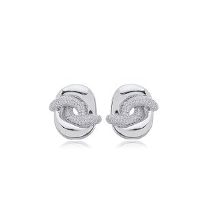 Brinco de base com zirconia cristal banho em rodio branco