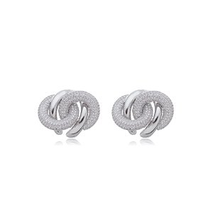 Brinco com zirconia cristal banho em rodio branco