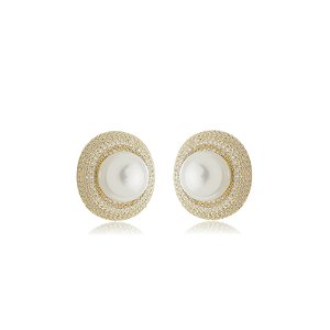 Brinco de base com perola banho em ouro 18k