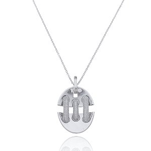Colar de corrente com pingente cravejado de zirconia cristal banho em rodio branco