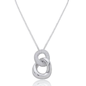 Colar de corrente com pingente cravejado de zirconia cristal banho em rodio branco