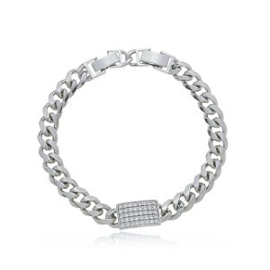 Pulseira de corrente cravejado de zirconia cristal banho em rodio branco