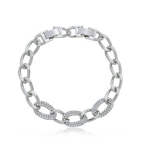 Pulseira de corrente cravejado de zirconia cristal banho em rodio branco