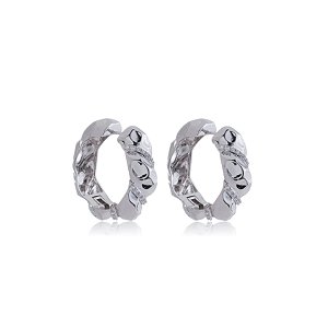 Brinco de argola com zirconia cristal banho em rodio branco