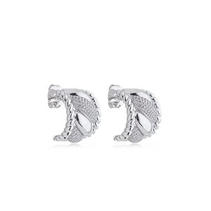 Brinco de argola com zirconia cristal banho em rodio branco