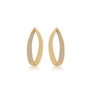 Brinco de argola com zirconia cristal banho em ouro 18k