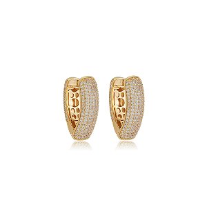 Brinco de argola com zirconia cristal banho em ouro 18k
