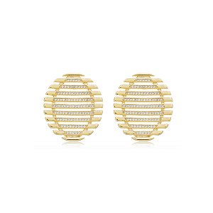 Brinco de base com zirconia cristal banho em ouro 18k