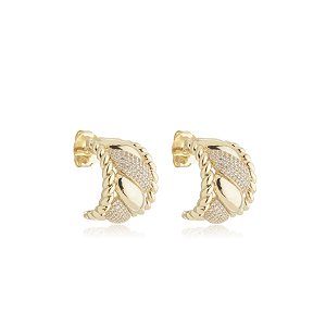 Brinco de argola com zirconia cristal banho em ouro 18k