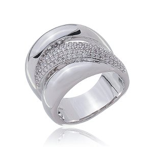 Anel com zirconia cristal banho em rodio branco