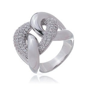 Anel com zirconia cristal banho em rodio branco