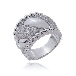 Anel com zirconia cristal banho em rodio branco