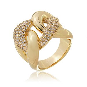 Anel com zirconia cristal banho em ouro 18k