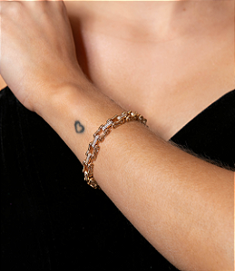 Pulseira cravejada com zirconia cristal banho em ouro 18k