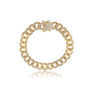 Pulseira cravejada com zirconia cristal banho em ouro 18k